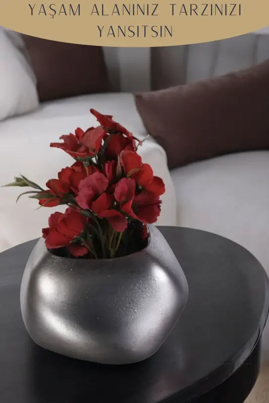 Flower Pot Decorative Cactus Pot 1 Piece Silver Antique Color Applied Model 14 - SILVER ANTIQUE - 3