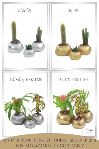 Flower Pot Decorative Cactus Pot 1 Piece Silver Color Applied Model 14-SILVER - 5