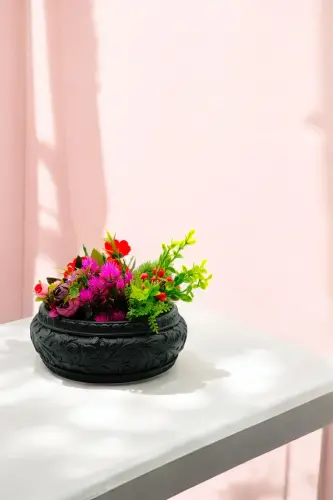 Flower Pot Large Flower Pot Flower Pot Large Size Flower Pot Living Room Flower Pot Model 5 Black Flower Pot-Black - 1