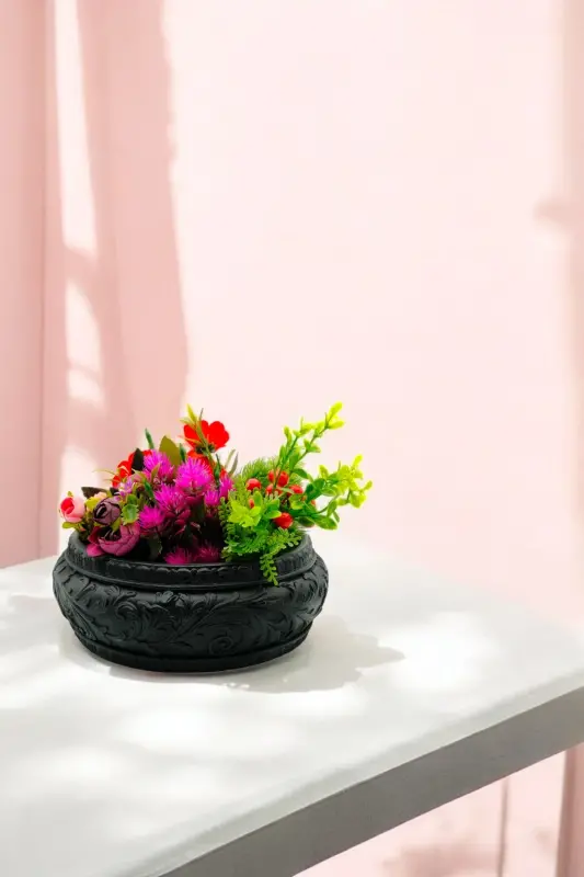 Flower Pot Large Flower Pot Flower Pot Large Size Flower Pot Living Room Flower Pot Model 5 Black Flower Pot-Black - 1