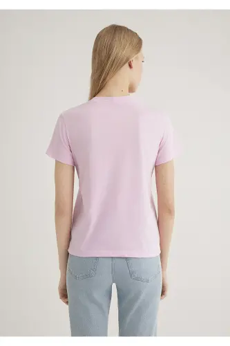 Flower Print Pink T-Shirt Semi Slim Fit / Half - 6