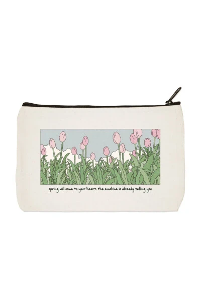 Flower Printed Canvas Makeup Bag, Pencil Case, Handbag - DESIGNEDFY