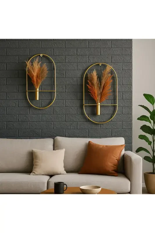 FLOWER STAND gold oval 2 piece wall flower stand decorative wall flower stand - 1