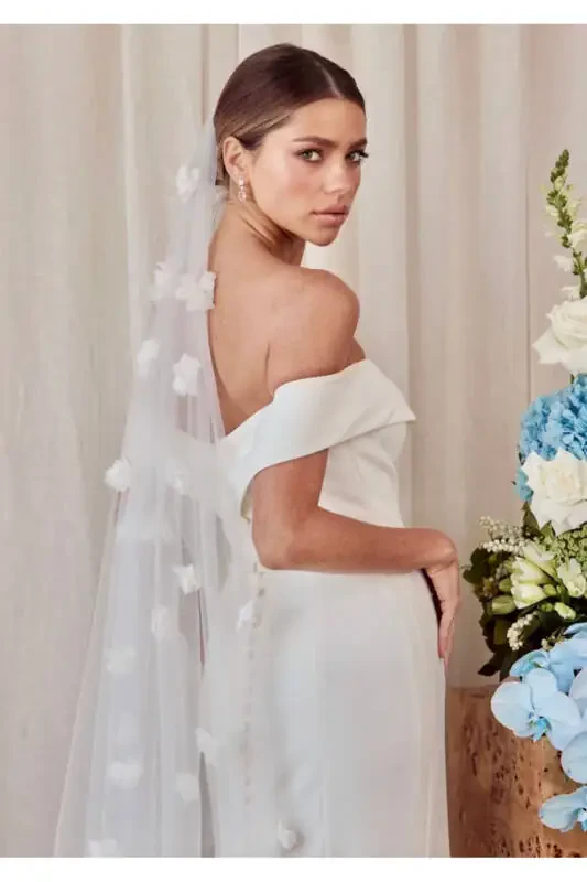 Flower veil 3 meter illusion tulle comb veil - 2