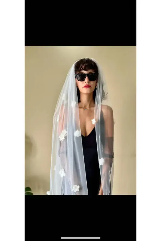 Flower veil 3 meter illusion tulle comb veil - 5