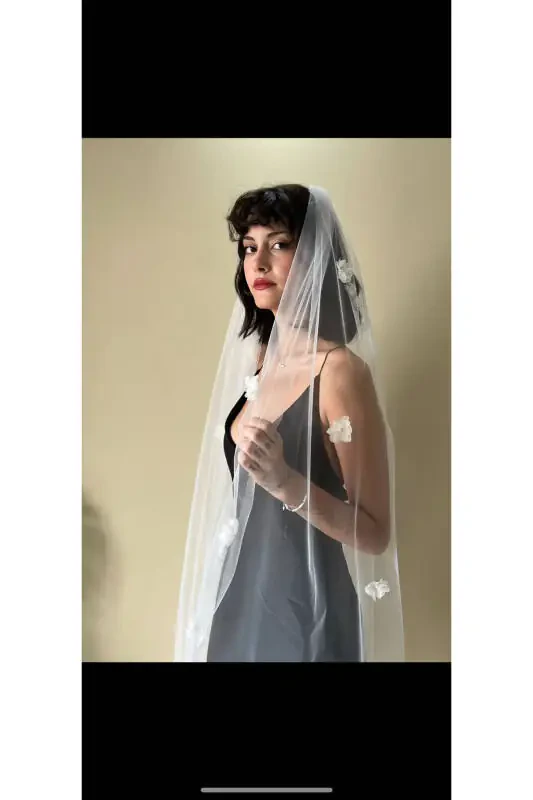 Flower veil 3 meter illusion tulle comb veil - 6