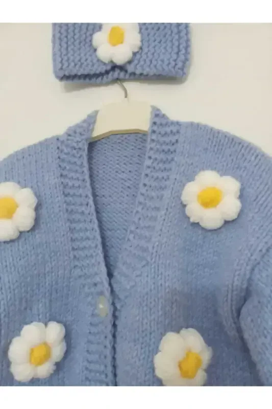 Flowered Child Cardigan-BABY BLUE - 2