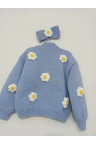 Flowered Child Cardigan-BABY BLUE - 3