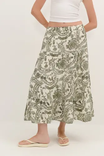 Flowered Long Skirt E16209-K12-Oil Green - 5