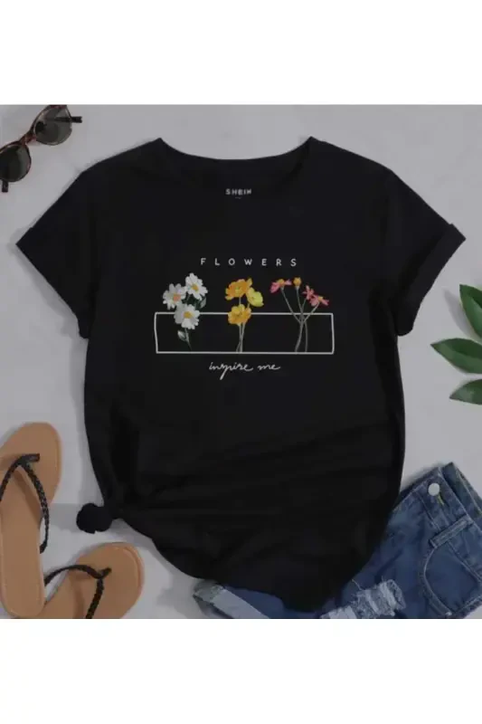 Flowers Printed T-shirt-Flowers - GENEL MARKALAR
