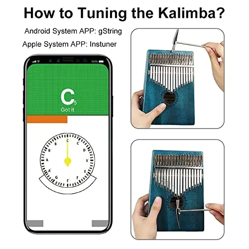 FLSEPAMB Kalimba 17 Key Thumb Piano with Mahogany Wood Portable Mbira Finger Piano Gifts for Kids and Piano Beginners Professional (Blue) - 3