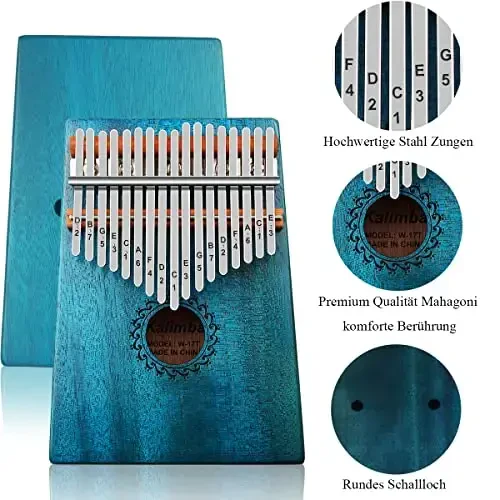 FLSEPAMB Kalimba 17 Key Thumb Piano with Mahogany Wood Portable Mbira Finger Piano Gifts for Kids and Piano Beginners Professional (Blue) - MODAZONE (1)