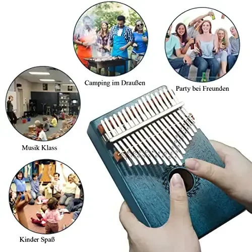 FLSEPAMB Kalimba 17 Key Thumb Piano with Mahogany Wood Portable Mbira Finger Piano Gifts for Kids and Piano Beginners Professional (Blue) - 4