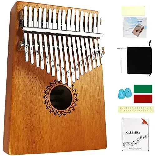 FLSEPAMB Kalimba 17 Key Thumb Piano with mahogany Wood Portable Mbira Finger Piano Gifts for Kids and piano Beginners Professional ( brown) - 1