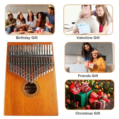 FLSEPAMB Kalimba 17 Key Thumb Piano with mahogany Wood Portable Mbira Finger Piano Gifts for Kids and piano Beginners Professional ( brown) - 2
