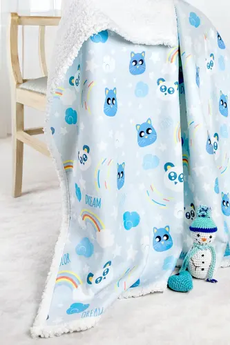 Fluffy Baby Blanket 80x100 Cm Dream Swaddle Stroller Double Sided Sheep Fleece Blanket 100x80 - Blue - 4