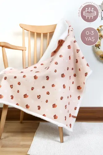 Fluffy Bebek Battaniyesi 80x100 Cm Ada Kundak Puset Çift Taraflı Koyun Tüyü Battaniye 100x80-Açık Pembe - 5