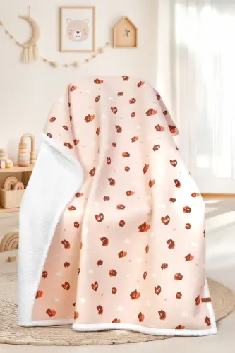 Fluffy Bebek Battaniyesi 80x100 Cm Ada Kundak Puset Çift Taraflı Koyun Tüyü Battaniye 100x80-Açık Pembe 