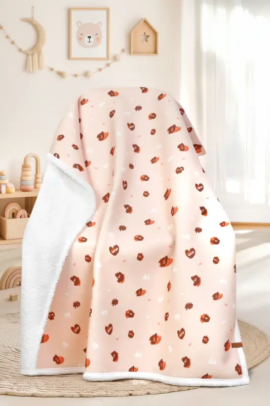 Fluffy Bebek Battaniyesi 80x100 Cm Ada Kundak Puset Çift Taraflı Koyun Tüyü Battaniye 100x80-Açık Pembe - HAMUR
