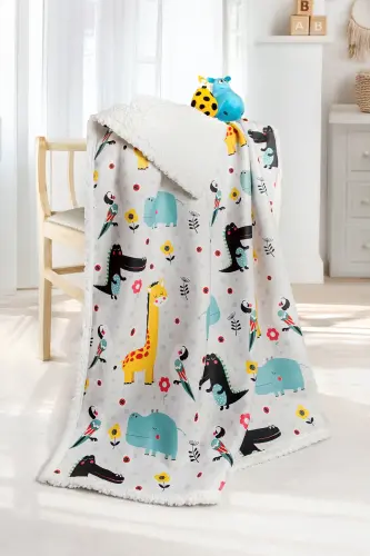 Fluffy Bebek Battaniyesi 80x100 Cm Animal Kundak Puset Çift Taraflı Koyun Tüyü Battaniye 100x80-Çok Renkli 