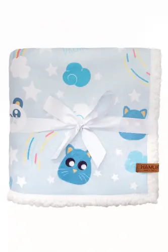 Fluffy Bebek Battaniyesi 80x100 Cm Dream Kundak Puset Çift Taraflı Koyun Tüyü Battaniye 100x80 - Mavi - HAMUR (1)