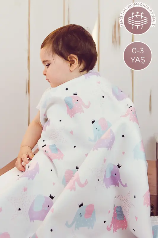 Fluffy Bebek Battaniyesi 80x100 Cm Elephant Kundak Puset Çift Taraflı Koyun Tüyü Battaniye 100x80-Beyaz - 2