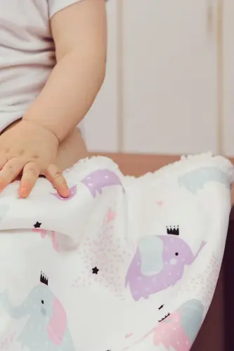 Fluffy Bebek Battaniyesi 80x100 Cm Elephant Kundak Puset Çift Taraflı Koyun Tüyü Battaniye 100x80-Beyaz - 4