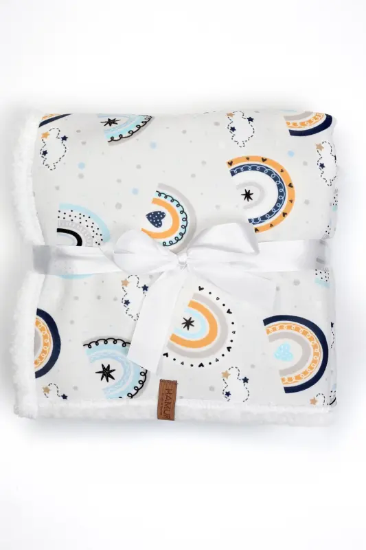 Fluffy Bebek Battaniyesi 80x100 Cm Gök Mavi Kundak Puset Çift Taraflı Koyun Tüyü Battaniye 100x80-Açık Mavi - 3