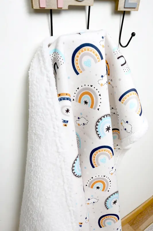 Fluffy Bebek Battaniyesi 80x100 Cm Gök Mavi Kundak Puset Çift Taraflı Koyun Tüyü Battaniye 100x80-Açık Mavi - 5