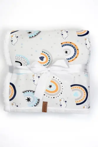 Fluffy Bebek Battaniyesi 80x100 Cm Gök Mavi Kundak Puset Çift Taraflı Koyun Tüyü Battaniye 100x80-Açık Mavi - 3