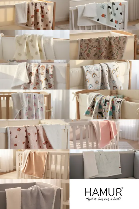 Fluffy Bebek Battaniyesi 80x100 Cm Gök Mavi Kundak Puset Çift Taraflı Koyun Tüyü Battaniye 100x80-Açık Mavi - 6