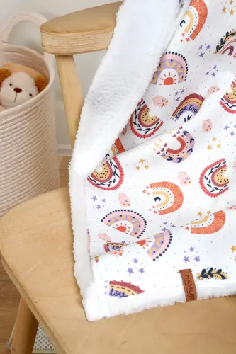 Fluffy Bebek Battaniyesi 80x100 Cm Gök Pudra Kundak Puset Çift Taraflı Koyun Tüyü Battaniye 100x80-Pudra - 4