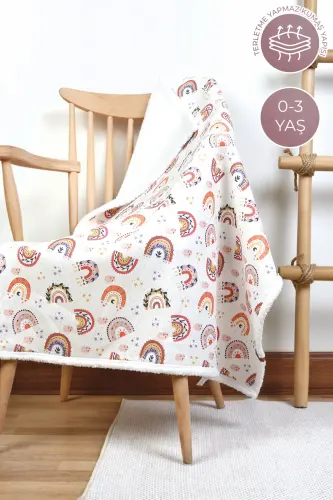 Fluffy Bebek Battaniyesi 80x100 Cm Gök Pudra Kundak Puset Çift Taraflı Koyun Tüyü Battaniye 100x80-Pudra - 5