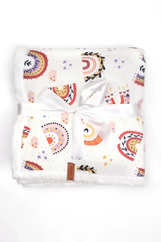 Fluffy Bebek Battaniyesi 80x100 Cm Gök Pudra Kundak Puset Çift Taraflı Koyun Tüyü Battaniye 100x80-Pudra - 2