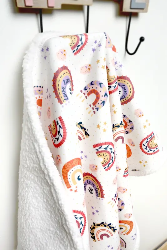 Fluffy Bebek Battaniyesi 80x100 Cm Gök Pudra Kundak Puset Çift Taraflı Koyun Tüyü Battaniye 100x80-Pudra - 6