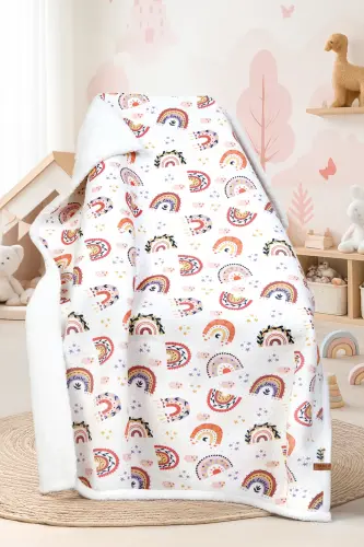 Fluffy Bebek Battaniyesi 80x100 Cm Gök Pudra Kundak Puset Çift Taraflı Koyun Tüyü Battaniye 100x80-Pudra - 1