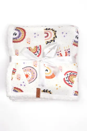 Fluffy Bebek Battaniyesi 80x100 Cm Gök Pudra Kundak Puset Çift Taraflı Koyun Tüyü Battaniye 100x80-Pudra - HAMUR (1)