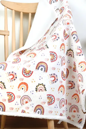 Fluffy Bebek Battaniyesi 80x100 Cm Gök Pudra Kundak Puset Çift Taraflı Koyun Tüyü Battaniye 100x80-Pudra - 3