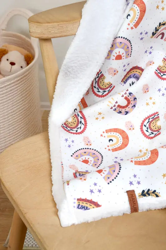 Fluffy Bebek Battaniyesi 80x100 Cm Gök Pudra Kundak Puset Çift Taraflı Koyun Tüyü Battaniye 100x80-Pudra - 4