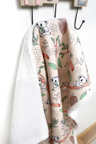 Fluffy Bebek Battaniyesi 80x100 Cm Koala Kundak Puset Çift Taraflı Koyun Tüyü Battaniye 100x80-Açık Toprak - 4