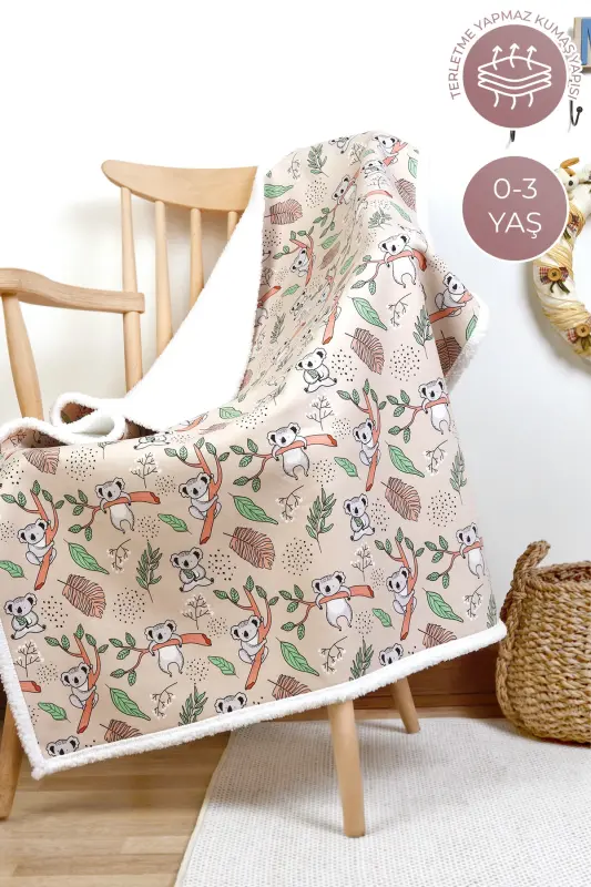Fluffy Bebek Battaniyesi 80x100 Cm Koala Kundak Puset Çift Taraflı Koyun Tüyü Battaniye 100x80-Açık Toprak - 3
