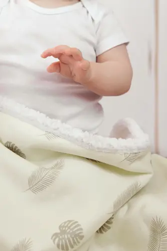 Fluffy Bebek Battaniyesi 80x100 Cm Melis Kundak Puset Çift Taraflı Koyun Tüyü Battaniye 100x80 - Ekru - 5