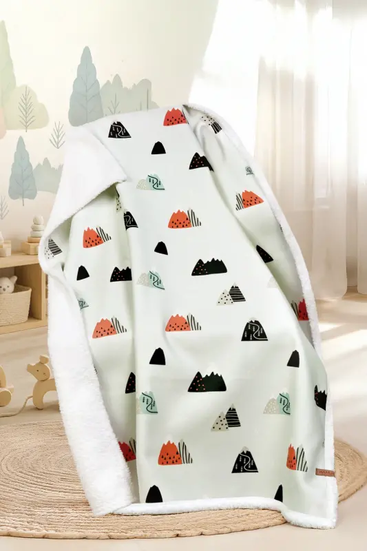 Fluffy Bebek Battaniyesi 80x100 Cm Poyraz Kundak Puset Çift Taraflı Koyun Tüyü Battaniye 100x80-Mint - 1