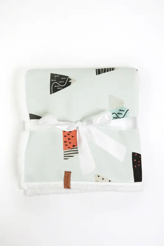 Fluffy Bebek Battaniyesi 80x100 Cm Poyraz Kundak Puset Çift Taraflı Koyun Tüyü Battaniye 100x80-Mint - 2