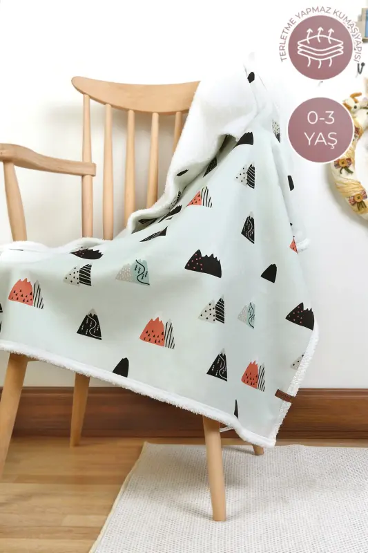 Fluffy Bebek Battaniyesi 80x100 Cm Poyraz Kundak Puset Çift Taraflı Koyun Tüyü Battaniye 100x80-Mint - 6