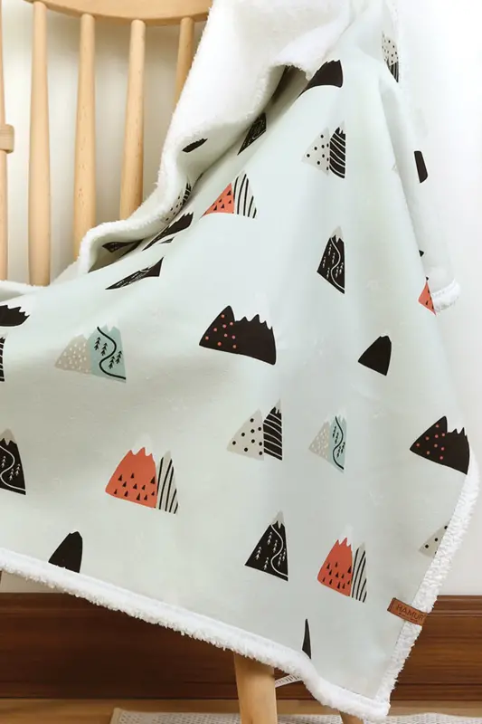 Fluffy Bebek Battaniyesi 80x100 Cm Poyraz Kundak Puset Çift Taraflı Koyun Tüyü Battaniye 100x80-Mint - 3