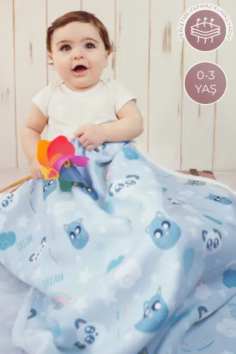 Fluffy Bebek Battaniyesi 80x100 CmDream Kundak Puset Çift Taraflı Koyun Tüyü Battaniye 100x80-Mavi - 5
