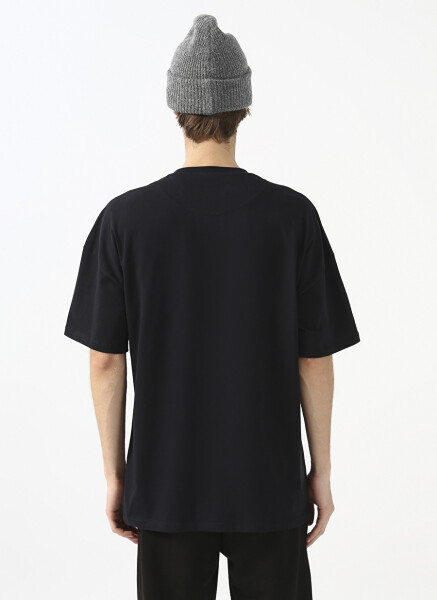 Fluffy Bisiklet Yaka Oversize Lacivert Erkek T-Shirt - 5