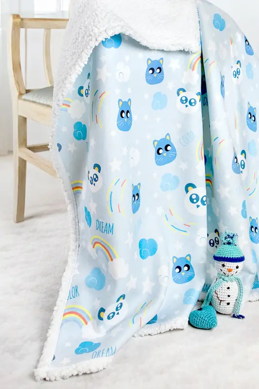 Fluffy Chaqaloq Adyoli 80x100 Sm Dream Kundak Puset Ikki Tomonlama Qo'y Junli Adyol 100x80 - Moviy - 4