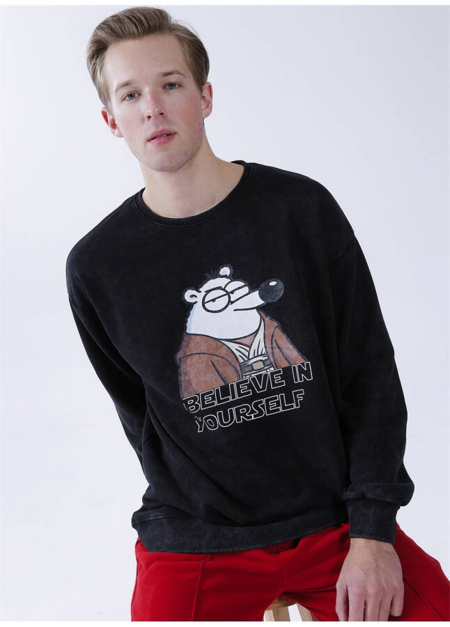 Fluffy Crew Neck Oversize Anthracite Men's Sweatshirt FLUFFY-E-14 - 8